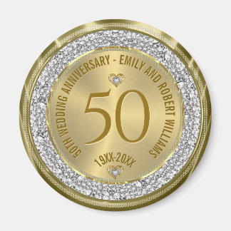 50th Wedding Anniversary Gold White Diamonds Magnet