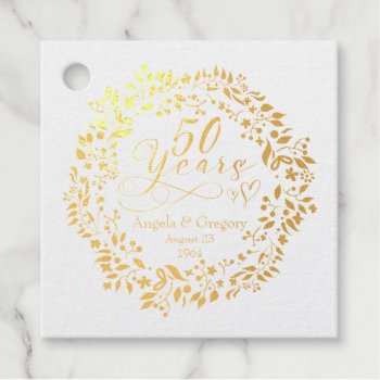 50th Wedding Anniversary Gold Wreath Hearts 50 Foil Favor Tags by wasootch at Zazzle