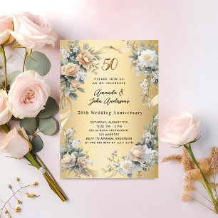 50th wedding anniversary gold yellow florals invitation
