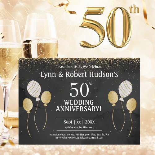 50th Wedding Anniversary Golden Balloons Invitation