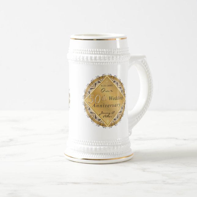 50th wedding Anniversary Golden  Beer Stein (Front Right)