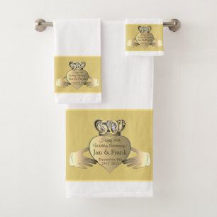50th Wedding Anniversary Golden Claddaugh Bath Towel Set