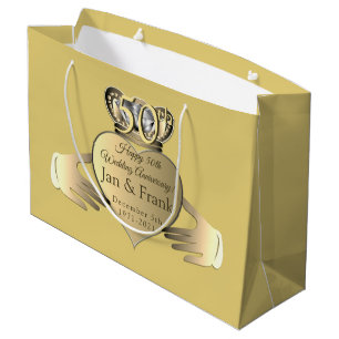50th Wedding Anniversary Golden Claddaugh Large Gift Bag