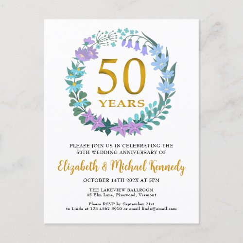 50th Wedding Anniversary Golden Floral Invitation