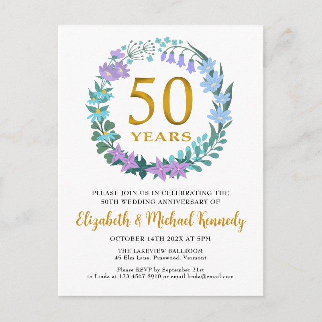 50th Wedding Anniversary Golden Floral Invitation (Front)