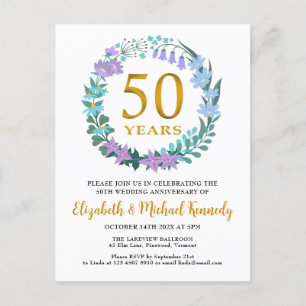 50th Wedding Anniversary Golden Floral Invitation Postcard