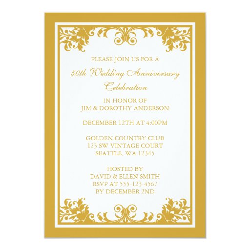 50th Wedding Anniversary Golden Flourish Scroll Card | Zazzle