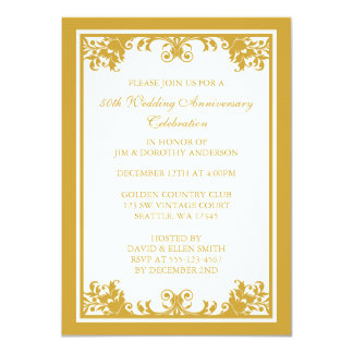 50th Wedding Anniversary Golden Flourish Scroll Invitation