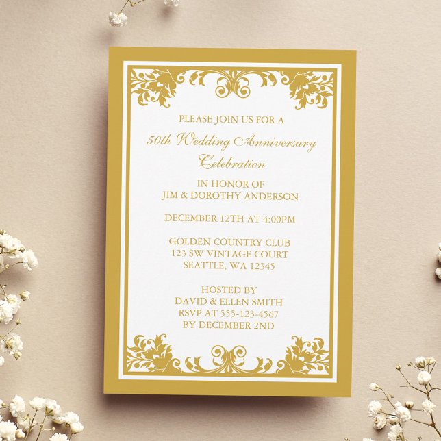 50th Wedding Anniversary Golden Flourish Scroll Invitation (Creator Uploaded)
