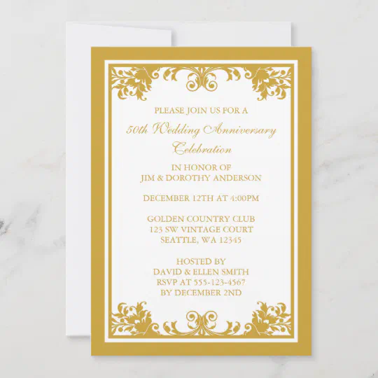 Personalized Custom Golden 50th Anniversary Wedding Invitations Scroll Cards 