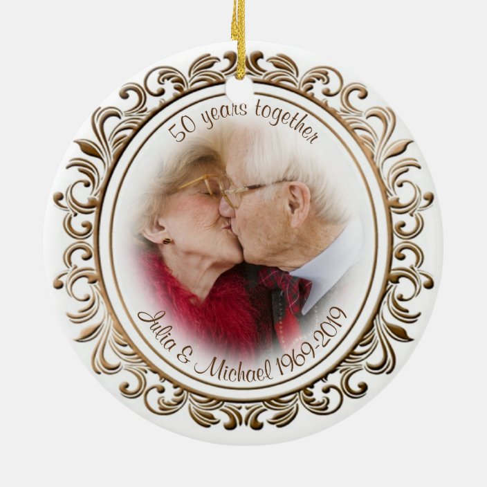 Th Wedding Anniversary Golden Frame Custom Photo Ceramic Ornament