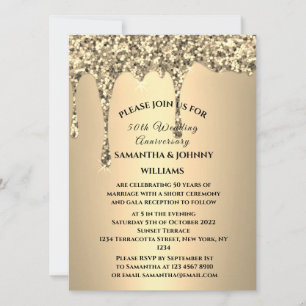 50th Wedding Anniversary Golden Glitter Drip Invitation