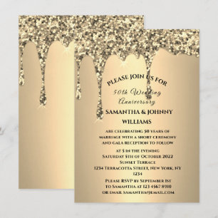 50th Wedding Anniversary Golden Glitter Drip Invitation