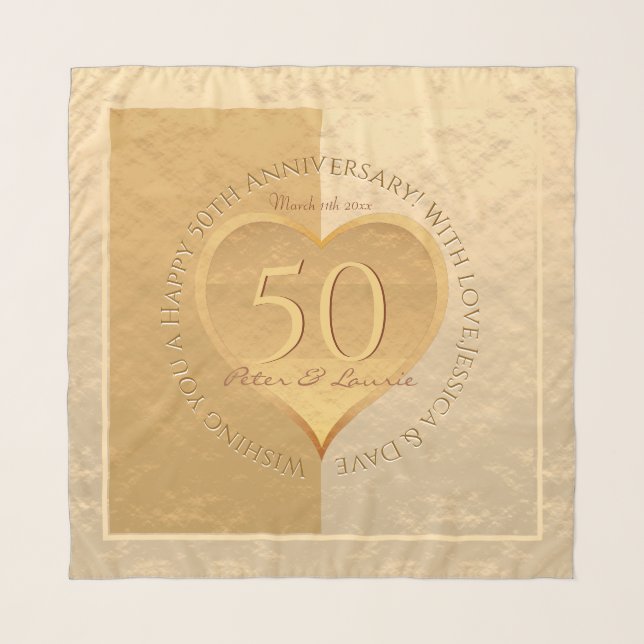 50th Wedding Anniversary Golden Heart Medallion  S Scarf (Front)