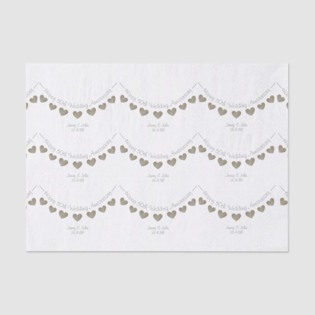 50th Wedding anniversary golden heart tissue paper (Front)