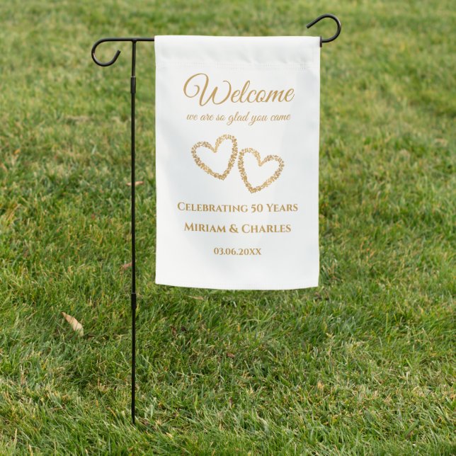50th Wedding Anniversary Golden Heart Welcome Sign (In SItu)