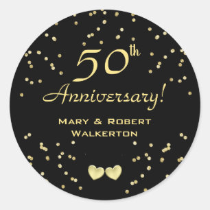 50th Wedding Anniversary, Golden Hearts Classic Round Sticker