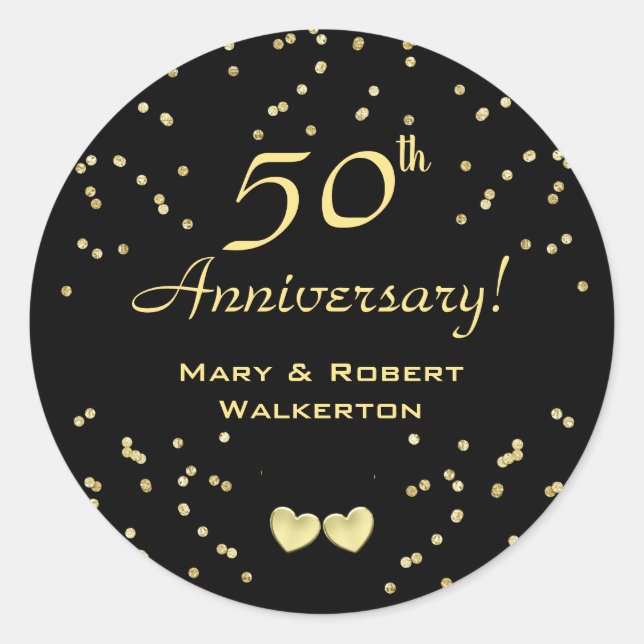 50th Wedding Anniversary, Golden Hearts Classic Round Sticker (Front)