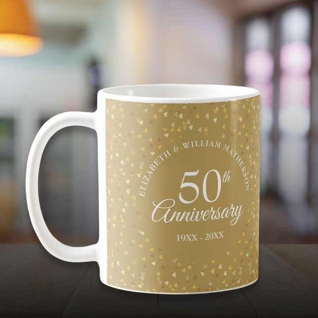 50th Wedding Anniversary Golden Hearts Coffee Mug (50th Wedding Anniversary Golden Hearts Coffee Mug)