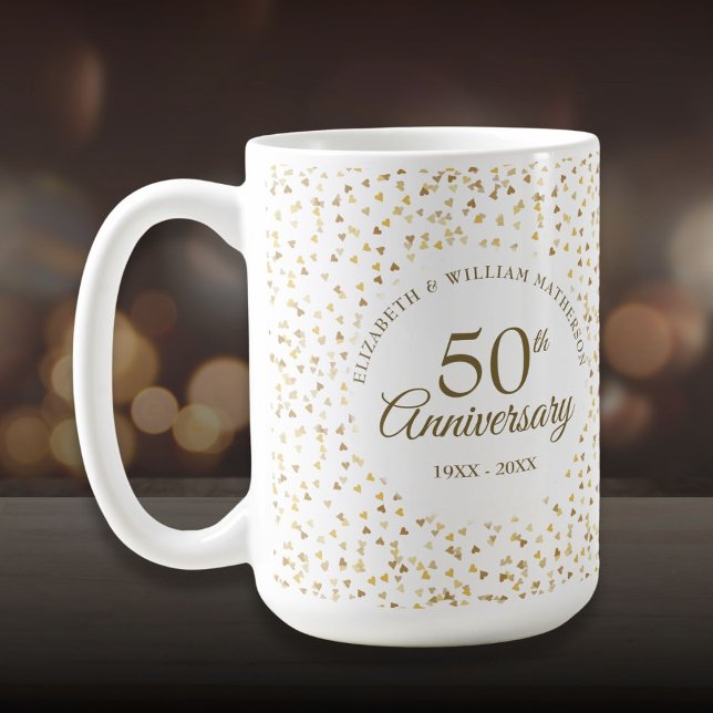 50th Wedding Anniversary Golden Hearts Coffee Mug (50th Wedding Anniversary Golden Hearts Coffee Mug)