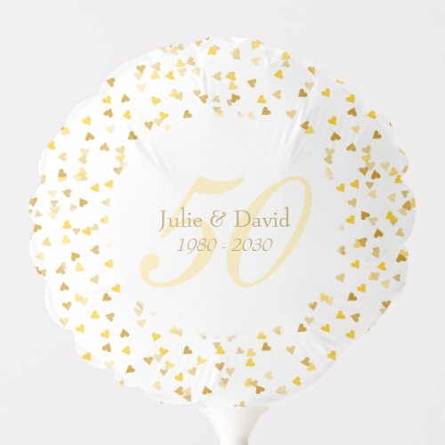 50th Wedding Anniversary Golden Hearts Confetti Balloon