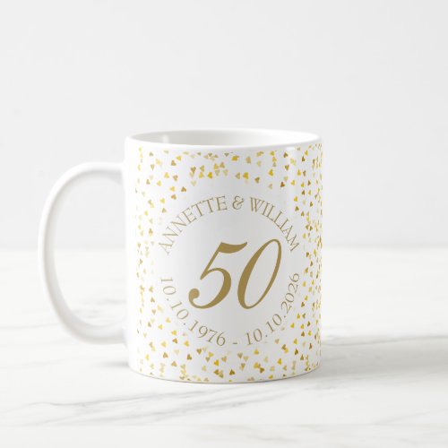 50th Wedding Anniversary Golden Hearts Confetti Coffee Mug