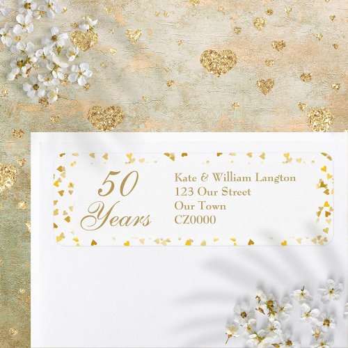 50th Wedding Anniversary Golden Hearts Confetti Label
