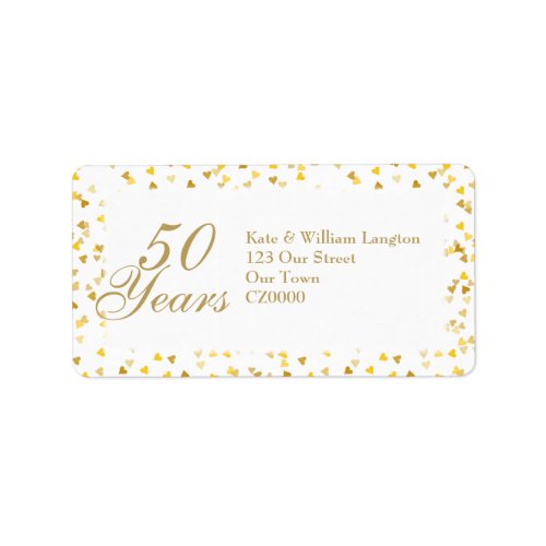 50th Wedding Anniversary Golden Hearts Confetti Label