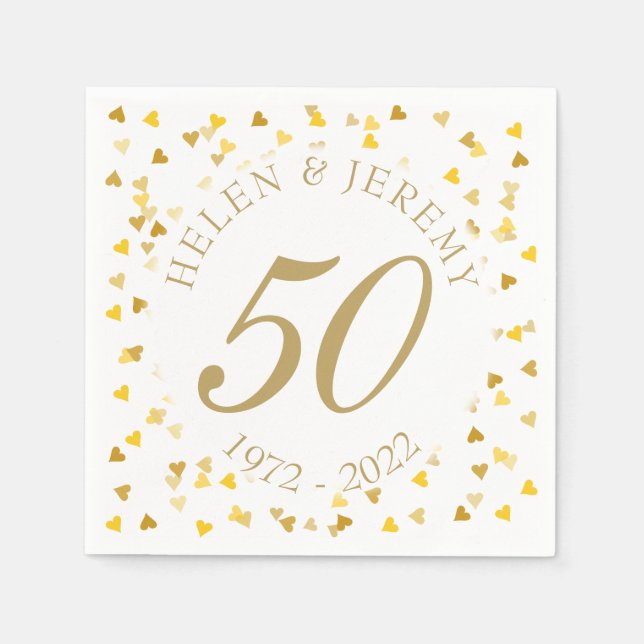 50th Wedding Anniversary Golden Hearts Confetti Paper Napkins (Front)