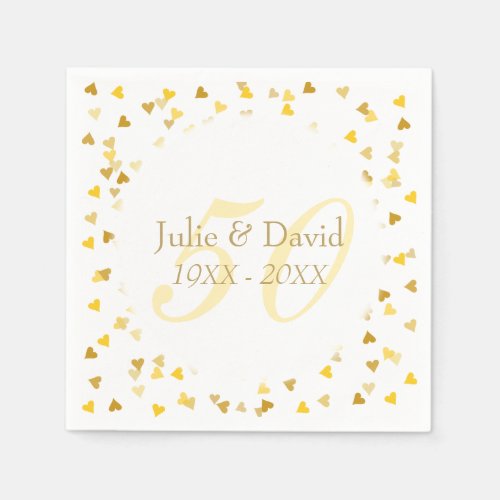 50th Wedding Anniversary Golden Hearts Confetti Paper Napkins