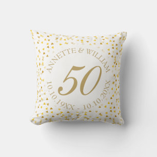 50th Wedding Anniversary Golden Hearts Confetti Throw Pillow