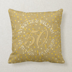 50th Wedding Anniversary Golden Hearts Confetti Throw Pillow
