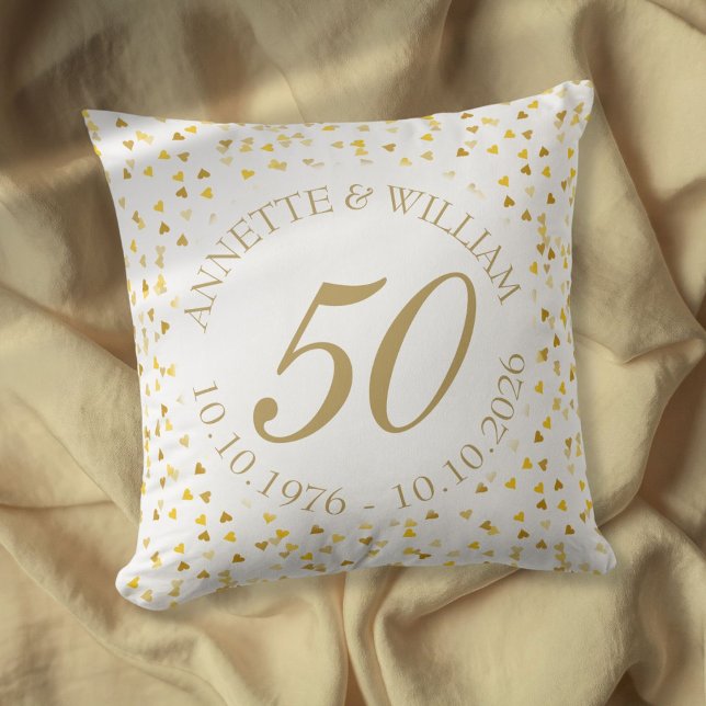 50th Wedding Anniversary Golden Hearts Confetti Throw Pillow (50th Wedding Anniversary Golden Hearts Confetti Throw Pillow)
