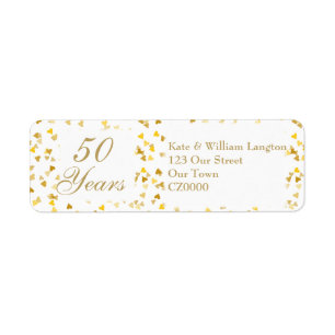 50th Wedding Anniversary Golden Hearts Label