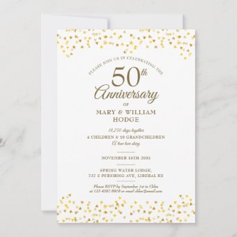 50th Wedding Anniversary Golden Hearts Memories Invitation | Zazzle