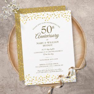 50th Wedding Anniversary Golden Hearts Memories Invitation