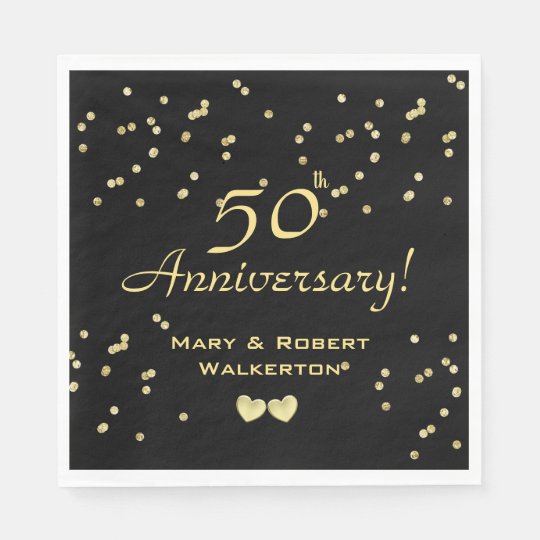 50th Wedding Anniversary Golden Hearts Napkins