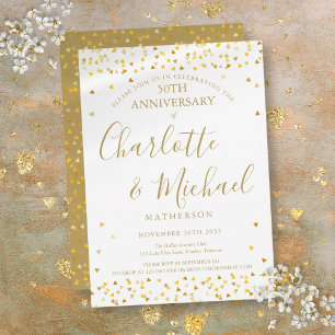 50th Wedding Anniversary Golden Hearts Signature Invitation