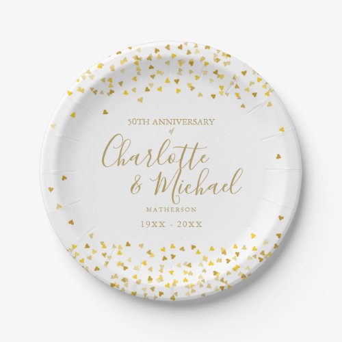 50th Wedding Anniversary Golden Hearts Signature Paper Plates