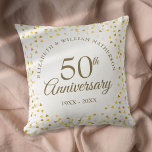 50th Wedding Anniversary Golden Hearts Throw Pillow<br><div class="desc">Featuring delicate golden hearts. Personalize with your special fifty years golden anniversary information in chic gold lettering. Designed by Thisisnotme©</div>