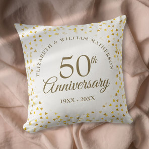 50th Wedding Anniversary Golden Hearts Throw Pillow