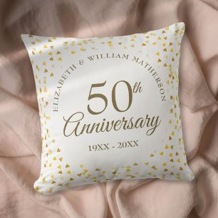 50th Wedding Anniversary Golden Hearts Throw Pillow