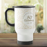 50th Wedding Anniversary Golden Hearts Travel Mug<br><div class="desc">Featuring delicate golden hearts. Personalise with your special fifty years golden wedding anniversary information in chic gold lettering. Designed by Thisisnotme©</div>
