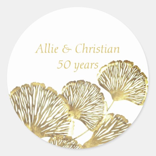 50th Wedding Anniversary Golden Leaves Classic Round Sticker
