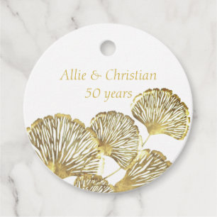 50th Wedding Anniversary Golden Leaves Round Favor Tags