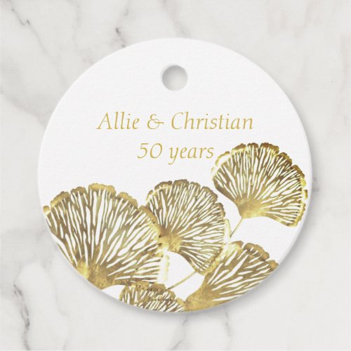 50th Wedding Anniversary Golden Leaves Round Favor Tags