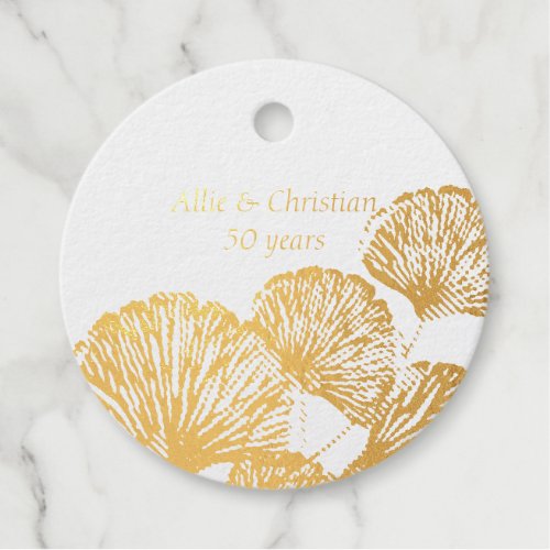 50th Wedding Anniversary Golden Leaves Round Foil Favor Tags