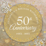 50th Wedding Anniversary Golden Love Hearts Classic Round Sticker<br><div class="desc">Designed to coordinate with our 50th Anniversary Golden Hearts collection. Featuring delicate golden hearts. Personalise with your special fifty years golden anniversary information in chic white lettering. Designed by Thisisnotme©</div>