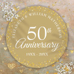 50th Wedding Anniversary Golden Love Hearts Classic Round Sticker<br><div class="desc">Designed to coordinate with our 50th Anniversary Golden Hearts collection. Featuring delicate golden hearts. Personalise with your special fifty years golden anniversary information in chic white lettering. Designed by Thisisnotme©</div>