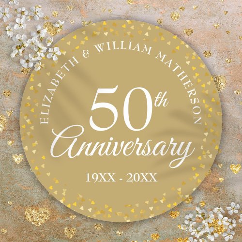 50th Wedding Anniversary Golden Love Hearts Classic Round Sticker